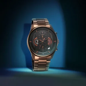 Fastrack Opulence Sun Moon Chronograph Black Dial Brown Metal Strap Watch for Men - NT3315KM02