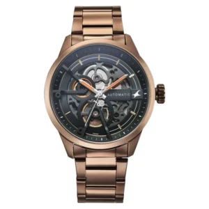 Fastrack Automatics Black Dial Brown Metal Strap Automatic Watch for Men 3318QM01