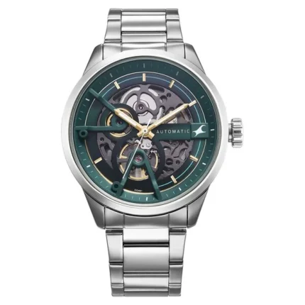 Fastrack Automatics Green Dial Silver Metal Strap Automatic Watch for Men 3318SM01