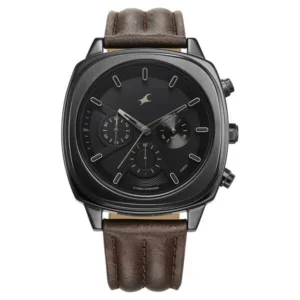 Fastrack Kronos Chronograph Black Dial Brown Leather Strap Watch for Men NT3319NL01