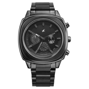 Fastrack Kronos Chronograph Black Dial Black Stainless Steel Strap Watch for Men NT3319NM01