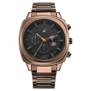 Fastrack Kronos Chronograph Black Dial Brown Stainless Steel Strap Watch for Men NT3319QM01