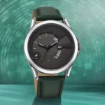 Fastrack Groove Quartz Analog Grey Dial Green Leather Strap Watch for Men 3323SL01