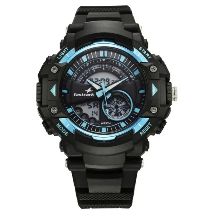 Fastrack StreetStyle Quartz Digital Black & Blue Dial Black PU Strap Unisex Watch 38097PP01W