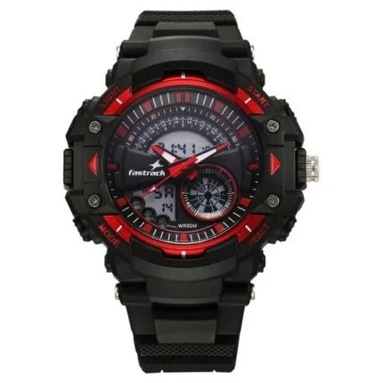 Fastrack StreetStyle Quartz Digital Black & Red Dial Black PU Strap Unisex Watch 38097PP02W