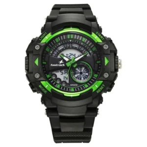 Fastrack StreetStyle Quartz Digital Black & Green Dial Black PU Strap Unisex Watch 38097PP03W