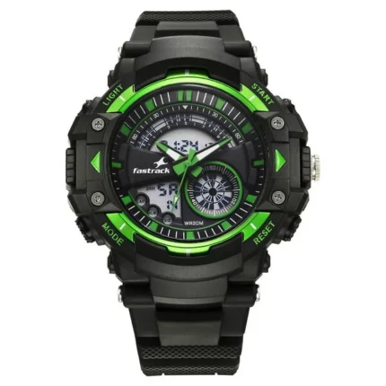 Fastrack StreetStyle Quartz Digital Black & Green Dial Black PU Strap Unisex Watch 38097PP03W