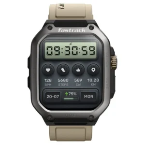 Fastrack Active Pro 38106PP02 Rugged Smartwatch with AMOLED Display, BT Calling & Khaki Strap
