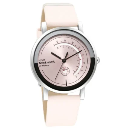 Fastrack Wear Your Look Quartz Analog with Day and Date Pink Dial Leather Strap Watch for Girls NT6172SL03