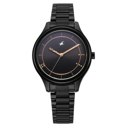 Fastrack Stunners Quartz Analog Black Dial Black Metal Strap Watch for Girls NT6296NM01
