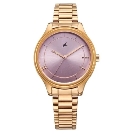 Fastrack Stunners Quartz Analog Pink Dial Rose Gold Metal Strap Watch for Girls NT6296WM01