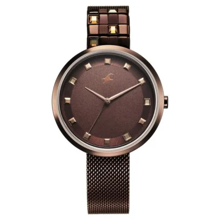 Fastrack Fleek Quartz Analog Brown Dial Stainless Steel Strap Watch for Girls NT6300QM01