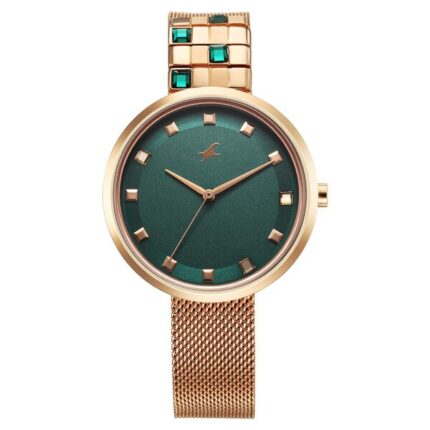 Fastrack Fleek Quartz Analog Green Dial Stainless Steel Strap Watch for Girls NT6300WM02