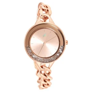 Fastrack Glitch Quartz Analog Rose Gold Dial Metal Strap Watch for Girls NT68026WM01