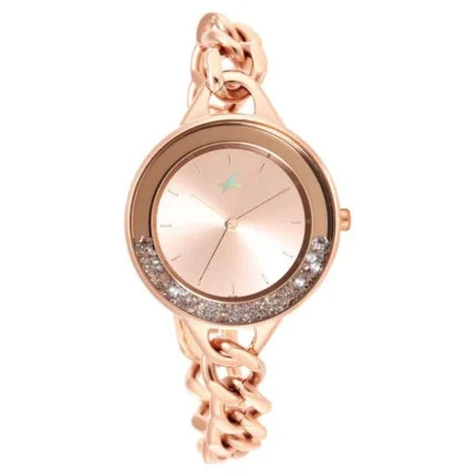 Fastrack Glitch Quartz Analog Rose Gold Dial Metal Strap Watch for Girls NT68026WM01