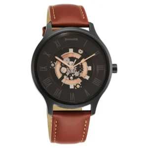Sonata Unveil Quartz Analog Black Dial Leather Strap Watch for Men - 7140NL07