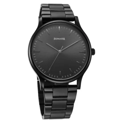Sonata Aspire Quartz Analog Black Dial Stainless Steel Strap Watch for Men - 77105NM07W