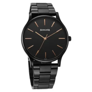 Sonata Aspire Quartz Analog Black Dial Stainless Steel Strap Watch for Men - 77105NM11W