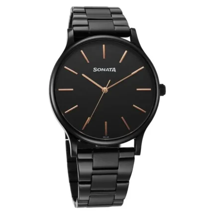 Sonata Aspire Quartz Analog Black Dial Stainless Steel Strap Watch for Men - 77105NM11W