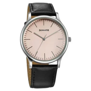 Sonata Aspire Quartz Analog Off White Dial Leather Strap Watch for Men - 77105SL20W