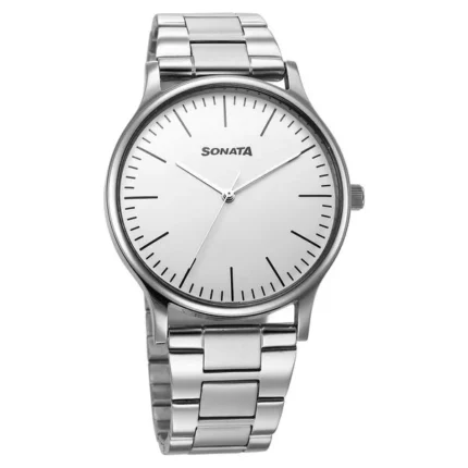 Sonata Aspire Quartz Analog Off White Dial Stainless Steel Strap Watch for Men - 77105SM17W