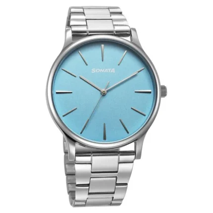 Sonata Aspire Quartz Analog Blue Dial Stainless Steel Strap Watch for Men - 77105SM18W
