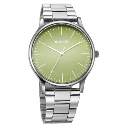 Sonata Aspire Quartz Analog Green Dial Stainless Steel Strap Watch for Men - 77105SM20W