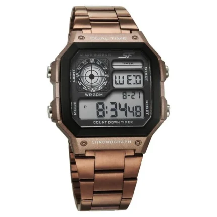 Sonata Hexa 77134PM05W Digital Black Dial Brown Stainless Steel Unisex Watch