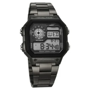 Sonata Hexa 77134PM06W Digital Black Dial Grey Stainless Steel Unisex Watch
