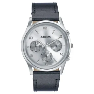 Sonata Wedding Edit Quartz Multifunction Silver Dial Leather Strap Watch for Men - 77140SL02