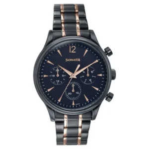 Sonata Wedding Edit Quartz Multifunction Black Dial Stainless Steel Strap Watch for Men - 77146KM02