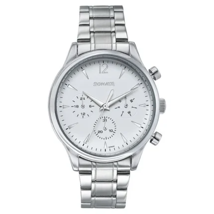 Sonata Wedding Edit Quartz Multifunction Silver Dial Stainless Steel Strap Watch for Men - 77146SM01