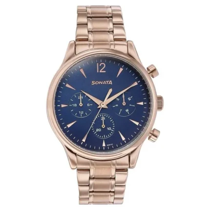 Sonata Wedding Edit Quartz Multifunction Blue Dial Stainless Steel Strap Watch for Men - 77146WM01