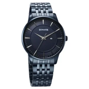 Sonata Wedding Quartz Analog Blue Dial Stainless Steel Strap Watch for Men - 77153QM01