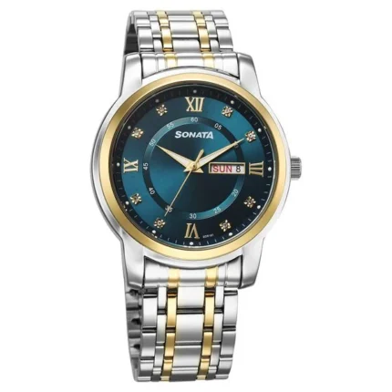 Sonata Wedding Quartz Analog Blue Dial Stainless Steel Strap Watch for Men - 77157BM01