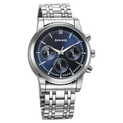 Sonata Wedding Multifunction Blue Dial Stainless Steel Strap Watch for Men - 77158SM01