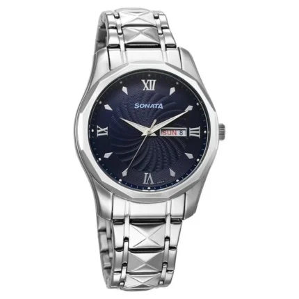 Sonata Wedding Quartz Analog Blue Dial Stainless Steel Strap Watch for Men - 77159SM01