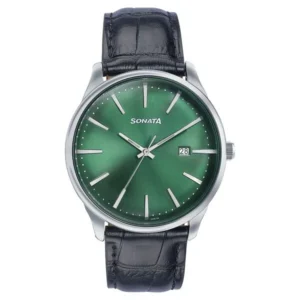 Sonata Wedding Edit Quartz Analog with Date Green Dial Leather Strap Watch for Men - 77166SL01