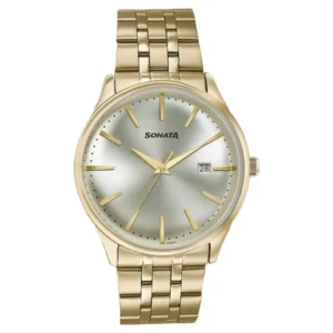 Sonata Wedding Edit Quartz Analog with Date Golden Dial Stainless Steel Strap Watch for Men - 77166YM01