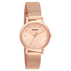Sonata Linnea Quartz Analog Rose Gold Dial Stainless Steel Strap Watch for Women - NR8174WM02