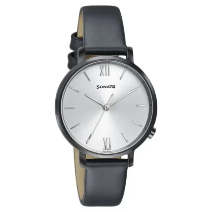 Sonata Elegant Essentials Quartz Analog Silver Dial Leather Strap Watch for Women - 87045NL01W