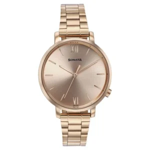 Sonata Elegant Essentials Quartz Analog Rose Gold Dial Stainless Steel Strap Watch for Women - 87045WM01W
