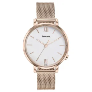 Sonata Elegant Essentials Quartz Analog White Dial Stainless Steel Strap Watch for Women - 87045WM02W