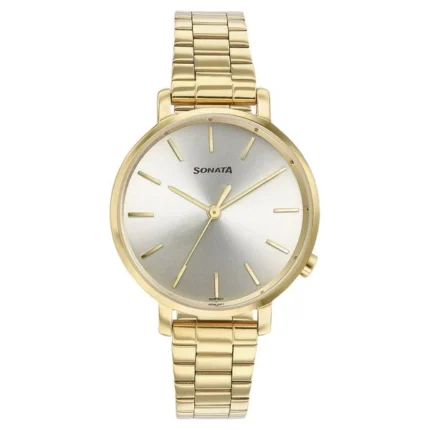 Sonata Elegant Essentials Quartz Analog Champagne Dial Stainless Steel Strap Watch for Women - 87045YM01W