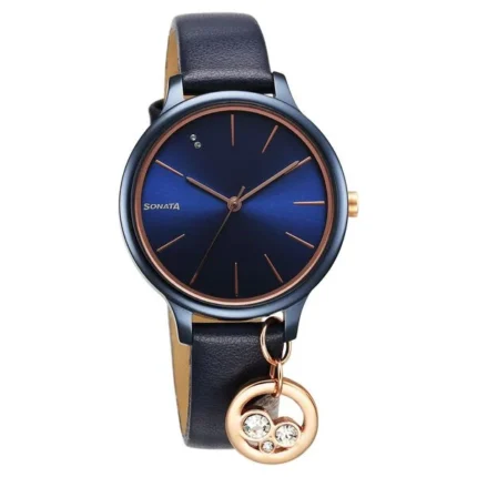 Sonata Blush Quartz Analog Blue Dial Leather Strap Watch for Women - NT87050KL02