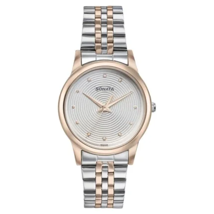 Sonata Glam Gold Quartz Analog Silver Dial Stainless Steel Strap Watch for Women - 87061KM01W
