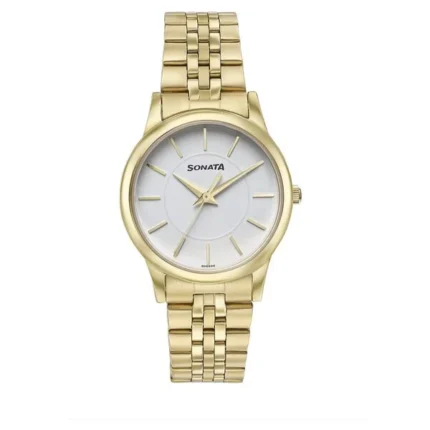 Sonata Glam Gold Quartz Analog White Dial Stainless Steel Strap Watch for Women - 87061YM01W