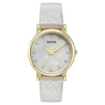 Sonata Glam Gold Quartz Analog Off-White Dial Leather Strap Watch for Women - 87063YL02W
