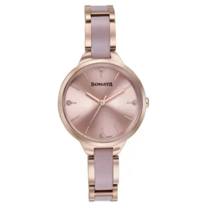 Sonata Wedding Edit Quartz Analog Pink Dial Stainless Steel with Acetate Strap Watch for Women - 87065KD04
