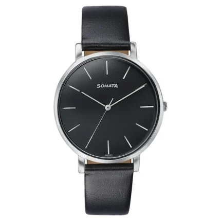 Sonata Pastel Play Quartz Analog Black Dial Leather Strap Watch for Women - 87073SL04